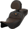 Roadsofa Seat - Honeycomb - Orange Stitch - With Backrest - Extended Reach - Flh/Flt '08-'23 808-07B-190B3