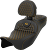 Roadsofa Seat - Honeycomb - Gold Stitch - With Backrest - Extended Reach - Flh/Flt '08-'23 808-07B-190B7