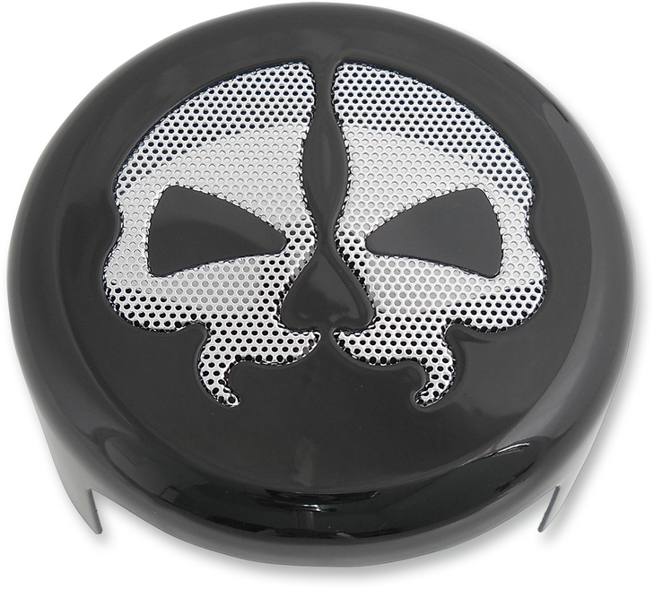 Drag Specialties Horn Cover - Black With Chrome Skull