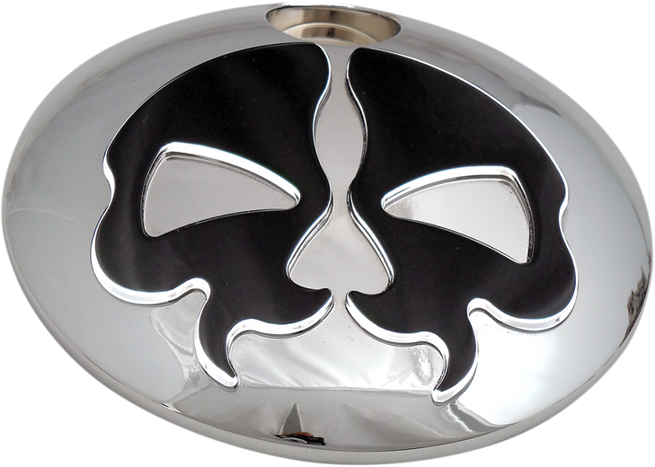 Drag Specialties Fuel Door - Split Skull - Chrome With Black