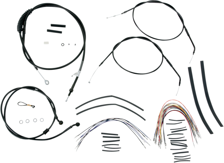 Burly Brand Complete Black Vinyl Handlebar Cable/Line Kit For Ape Hanger Handlebars - 14" B30-1004