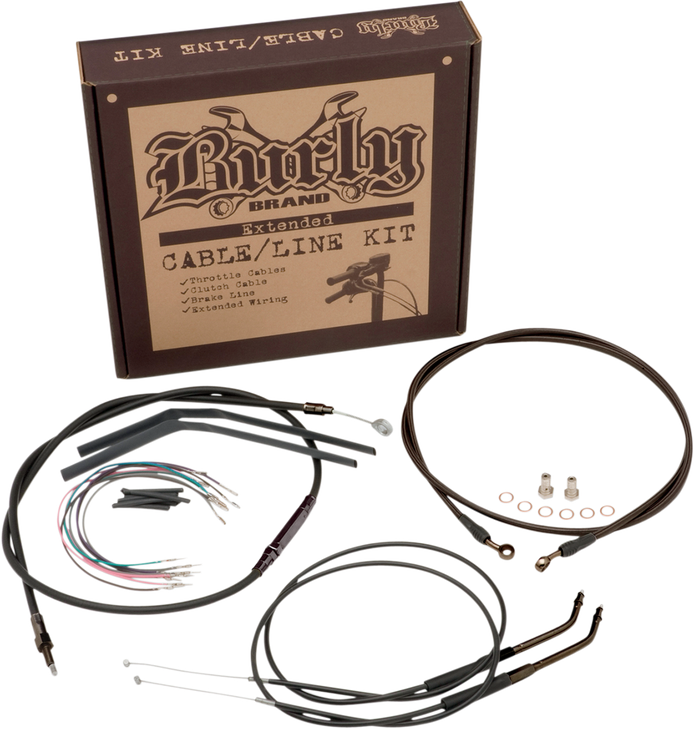 Burly Brand Complete Black Vinyl Handlebar Cable/Line Kit For Ape Hanger Handlebars - 14" B30-1009