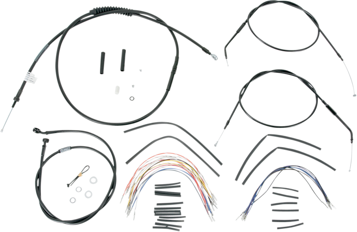 Burly Brand Complete Black Vinyl Handlebar Cable/Line Kit For Ape Hanger Handlebars - 14" B30-1000