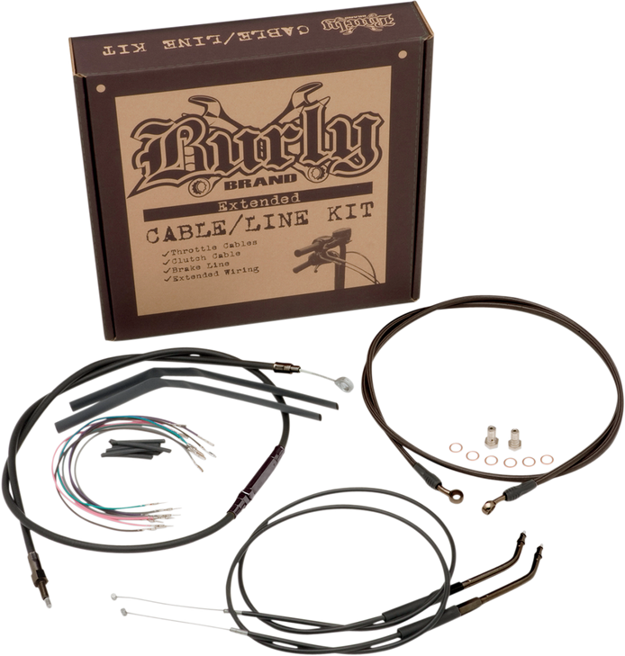 Burly Brand Complete Black Vinyl Handlebar Cable/Line Kit For Ape Hanger Handlebars - 14" B30-1010