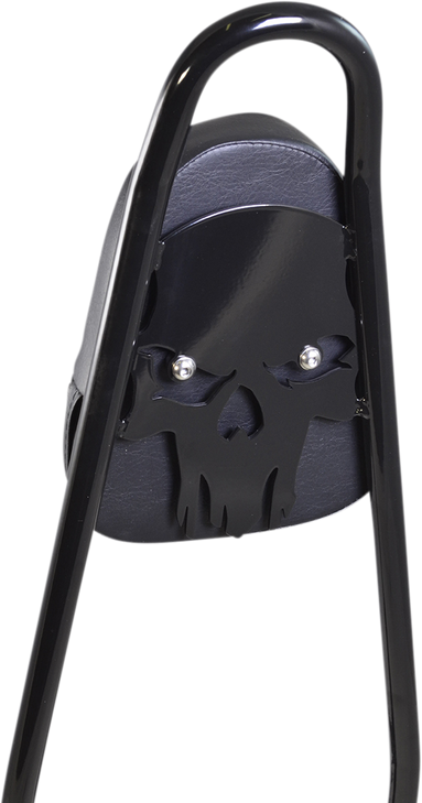 Motherwell One-Piece Sissy Bar - Gloss Black - Skull - With Pad 156T18-Gb-Sk-Wp