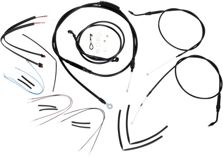Burly Brand Complete Black Vinyl Handlebar Cable/Line Kit For Ape Hanger Handlebars - 14" B30-1068