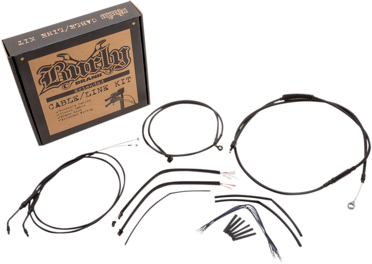 Burly Brand Complete Black Vinyl Handlebar Cable/Line Kit For Ape Hanger Handlebars - 14" B30-1107