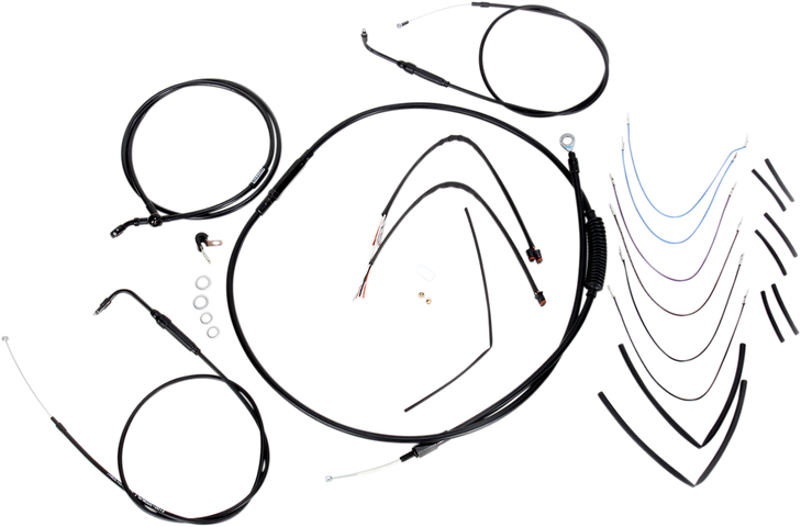 Burly Brand Complete Black Vinyl Handlebar Cable/Line Kit For Ape Hanger Handlebars - 14" B30-1070