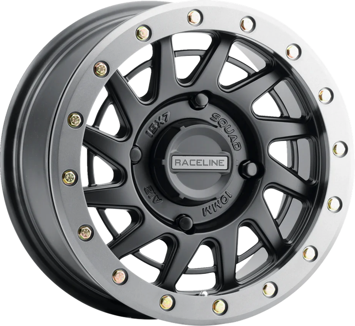 Raceline Wheels Wheel - Squad - Front/Rear - Black/With Gun Metal Gray Ring - 15X7 - 4/137 - 5+2 (+10 Mm) A12Bg-57037+10
