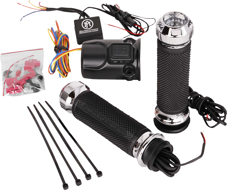 Performance Machine (Pm) Grips - Apex - Heated - Fltrx - Chrome 0063-2095-Ch
