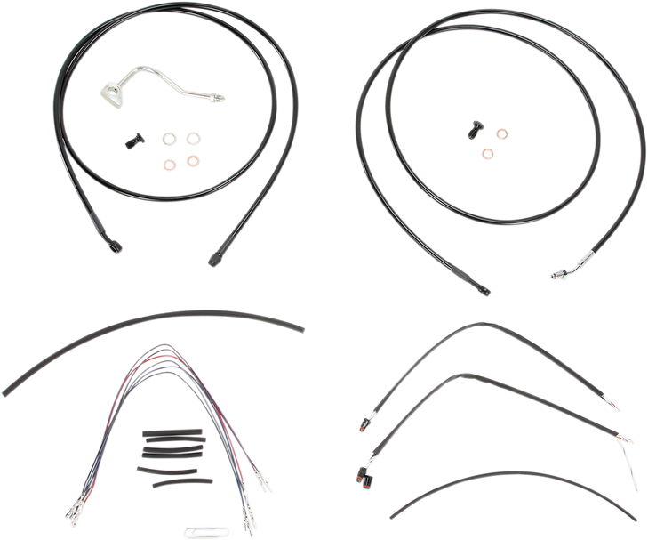 Burly Brand Complete Black Vinyl Handlebar Cable/Line Kit For Ape Hanger Handlebars - 15" - Abs B30-1116