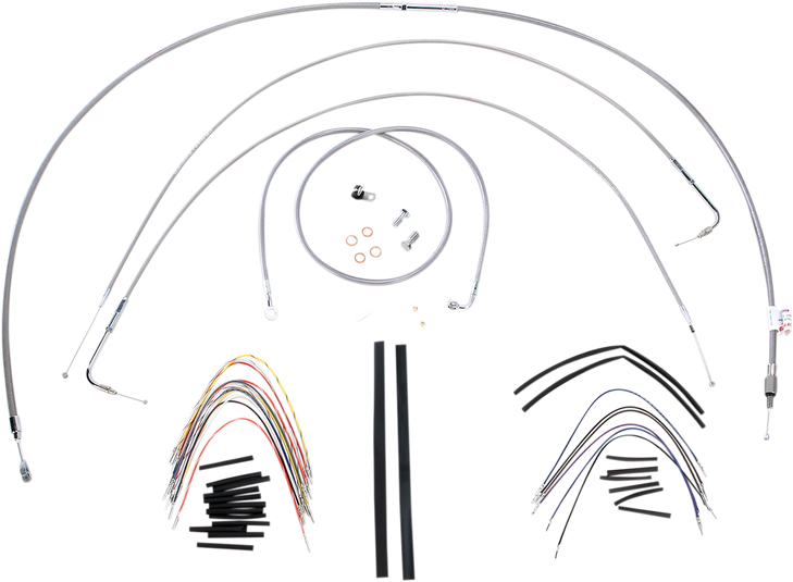 Burly Brand Complete Stainless Braided Handlebar Cable/Brake Line Kit - 16" Ape Hanger Handlebars B30-1055