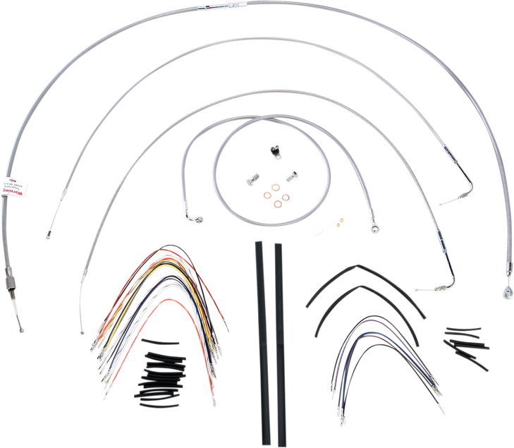 Burly Brand Complete Stainless Braided Handlebar Cable/Brake Line Kit - 18" Ape Hanger Handlebars B30-1060