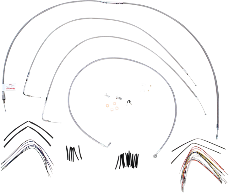 Burly Brand Complete Stainless Braided Handlebar Cable/Brake Line Kit - 16" Ape Hanger Handlebars B30-1053