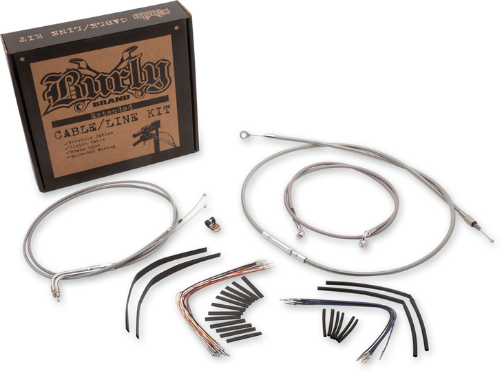 Burly Brand Complete Stainless Braided Handlebar Cable/Brake Line Kit - 14" Ape Hanger Handlebars B30-1049