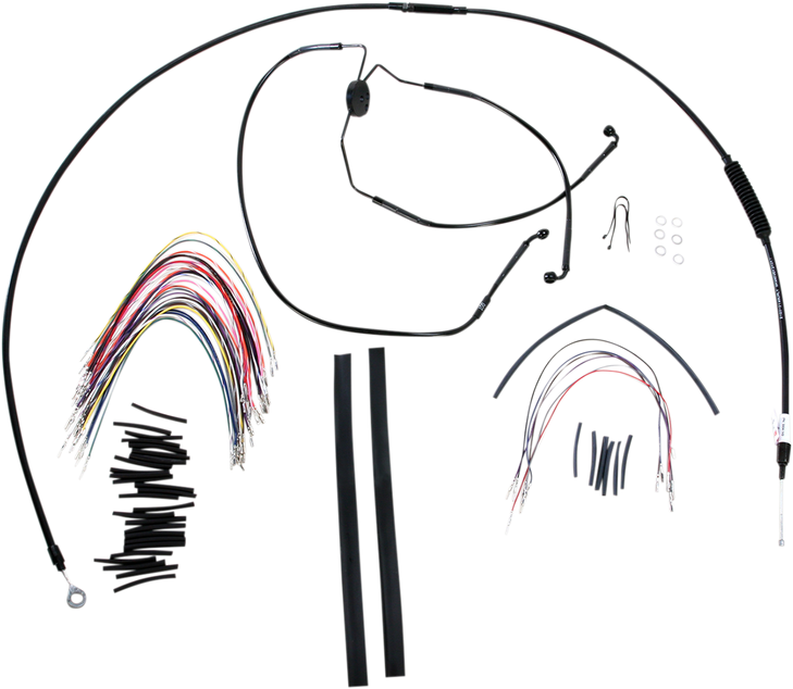Burly Brand Complete Black Vinyl Handlebar Cable/Line Kit For Ape Hanger Handlebars - 15" B30-1101