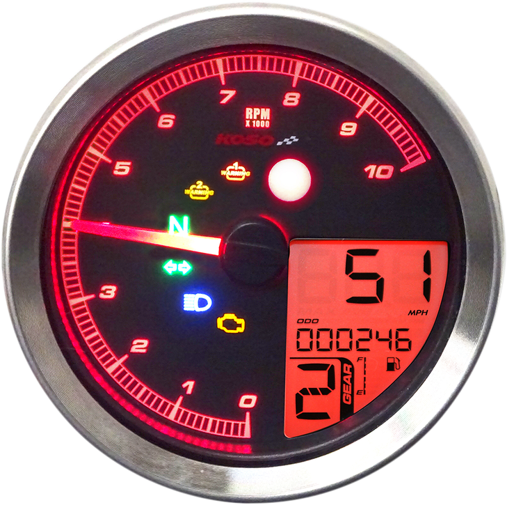 Koso North America Tnt-04 Multifunction Meter - Silver Bezel - 3.30" Diameter X 2.19" D Ba051401