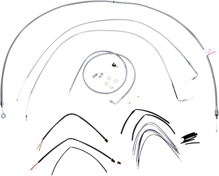 Burly Brand Complete Stainless Braided Handlebar Cable/Brake Line Kit - 14" Ape Hanger Handlebars B30-1061