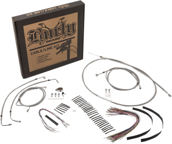 Burly Brand Complete Black Vinyl Handlebar Cable/Line Kit For Ape Hanger Handlebars - 15" B30-1237