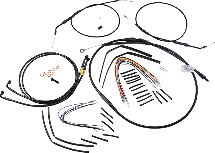 Burly Brand Complete Black Vinyl Handlebar Cable/Line Kit For Ape Hanger Handlebars - 12" B30-1197