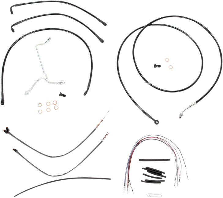 Burly Brand Complete Black Vinyl Handlebar Cable/Line Kit For Ape Hanger Handlebars - 15" B30-1114