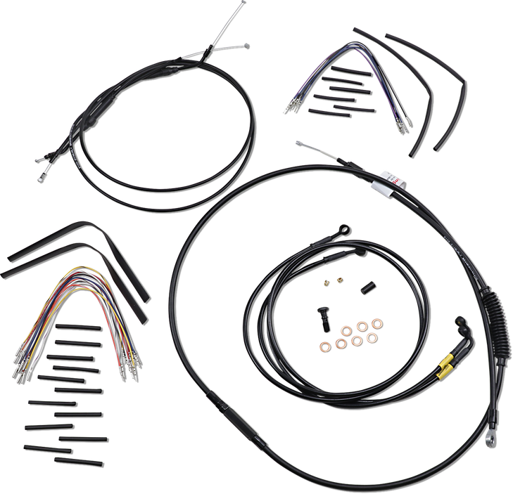 Burly Brand Complete Black Vinyl Handlebar Cable/Line Kit For Ape Hanger Handlebars - 16" B30-1194