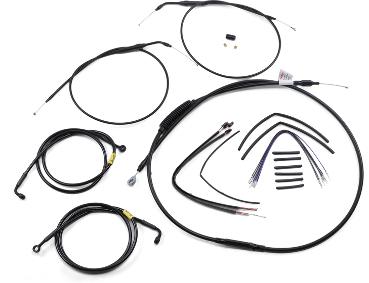 Burly Brand Complete Black Vinyl Handlebar Cable/Line Kit For Ape Hanger Handlebars - 14" B30-1203