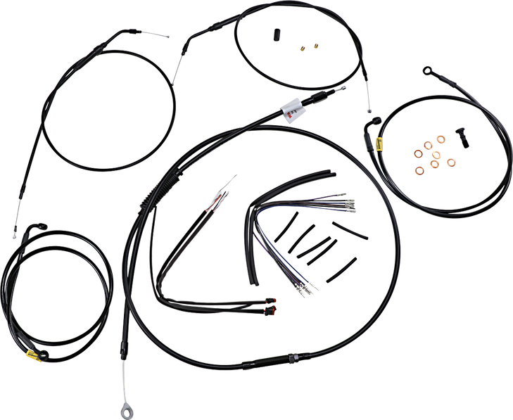 Burly Brand Complete Black Vinyl Handlebar Cable/Line Kit For Ape Hanger Handlebars - 16" B30-1204