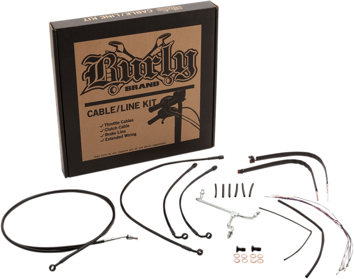 Burly Brand Complete Black Vinyl Handlebar Cable/Line Kit For Ape Hanger Handlebars - 16" B30-1183