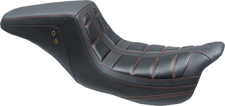 Mustang Squareback One-Piece Seat - Tuck And Roll - Black W/ American Beauty Red Stitching 75239Ab