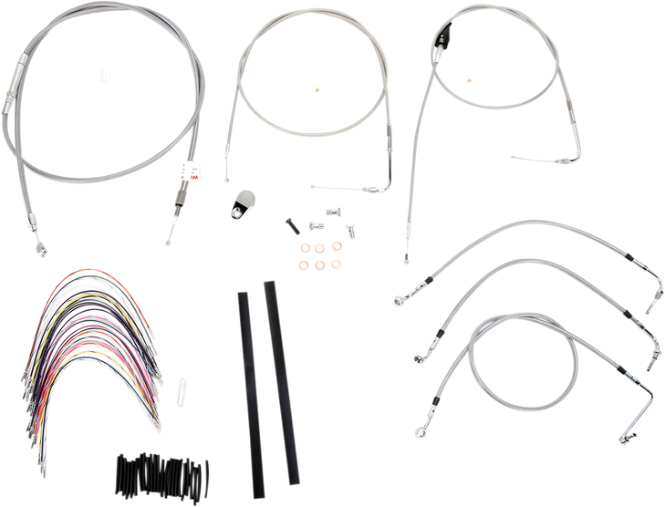 Burly Brand Complete Stainless Braided Handlebar Cable/Brake Line Kit - 18" Ape Hanger Handlebars B30-1084