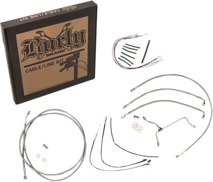Burly Brand Complete Stainless Braided Handlebar Cable/Brake Line Kit - 16" Ape Hanger Handlebars B30-1156