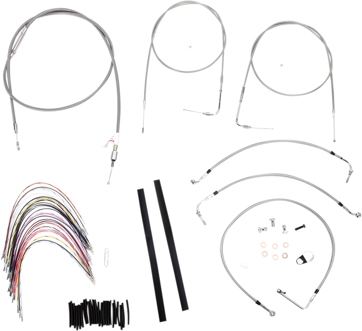 Burly Brand Complete Stainless Braided Handlebar Cable/Brake Line Kit - 14" Ape Hanger Handlebars B30-1079