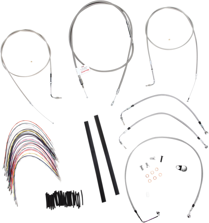 Burly Brand Complete Stainless Braided Handlebar Cable/Brake Line Kit - 16" Ape Hanger Handlebars B30-1077
