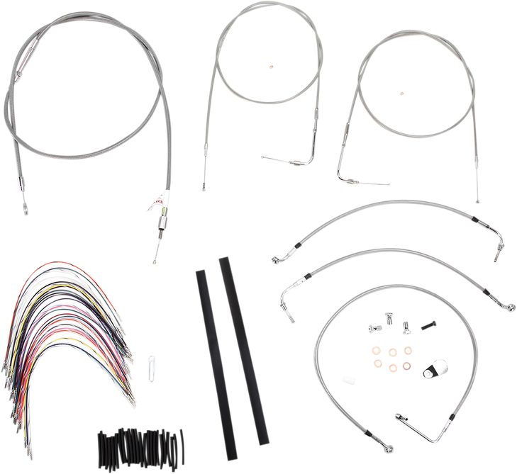 Burly Brand Complete Stainless Braided Handlebar Cable/Brake Line Kit - 14" Ape Hanger Handlebars B30-1076