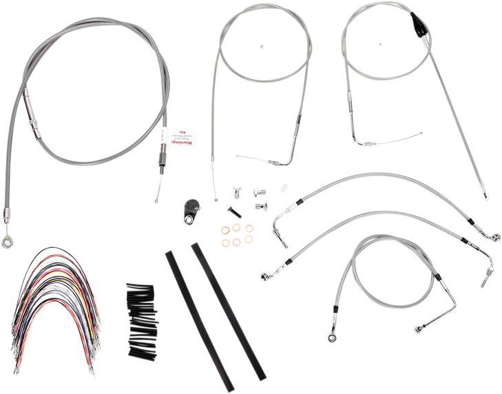Burly Brand Complete Stainless Braided Handlebar Cable/Brake Line Kit - 14" Ape Hanger Handlebars B30-1088