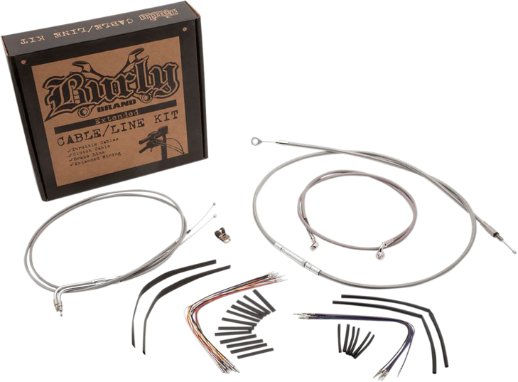 Burly Brand Complete Stainless Braided Handlebar Cable/Brake Line Kit - 18" Ape Hanger Handlebars B30-1096