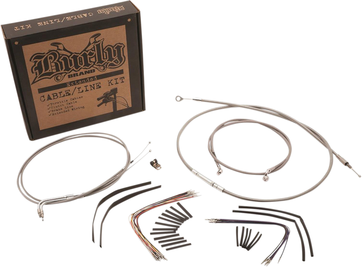 Burly Brand Complete Stainless Braided Handlebar Cable/Brake Line Kit - 16" Ape Hanger Handlebars B30-1128