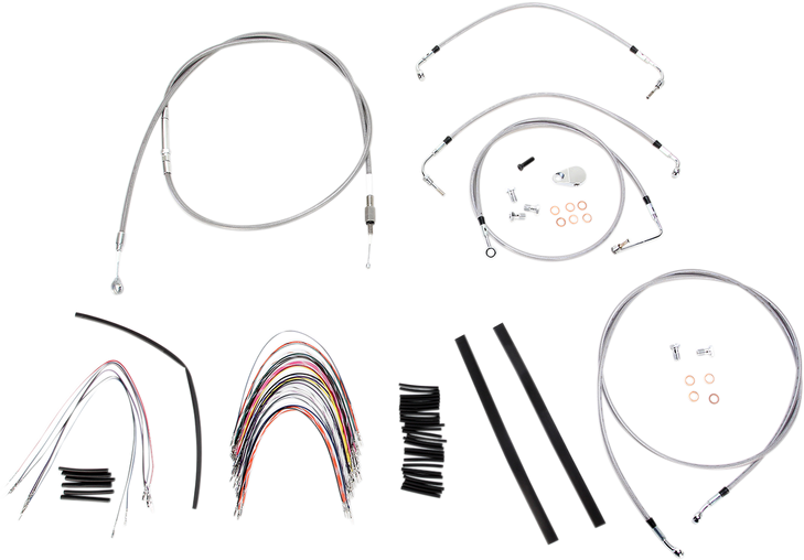 Burly Brand Complete Stainless Braided Handlebar Cable/Brake Line Kit - 16" Ape Hanger Handlebars B30-1095
