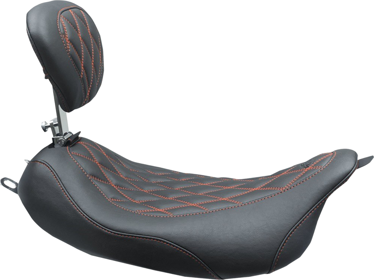 Mustang Wide Tripper Solo Seat - W/ Drivers Backrest - Black W/ American Beauty Red Stitching 79727Ab