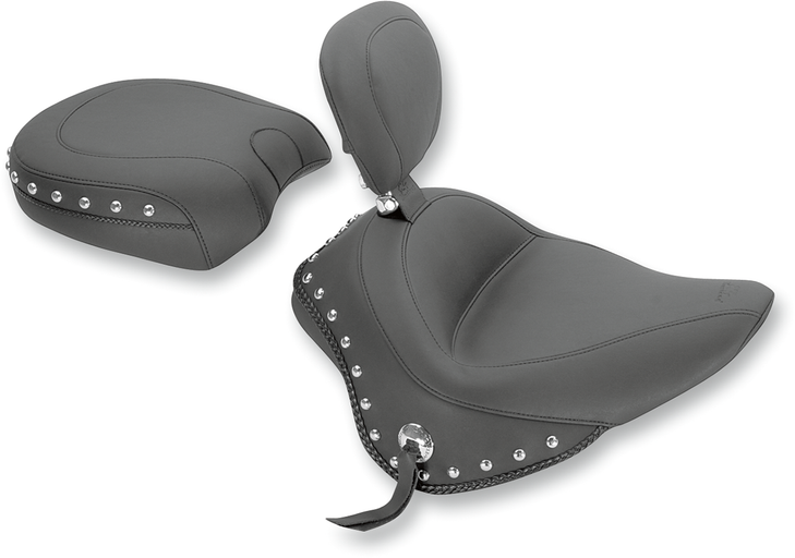 Mustang Wide Solo Seat - With Backrest - Black - Studded W/Concho 79740