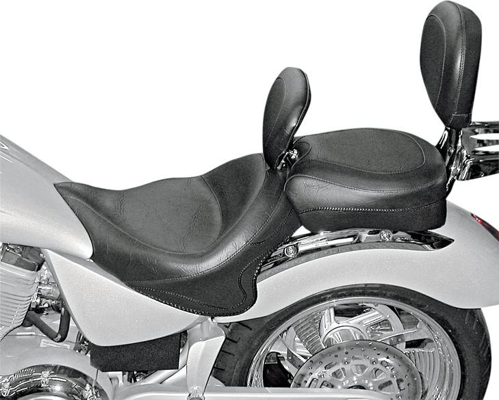 Mustang Seat - Vintage - Wide - Touring - With Driver Backrest - Two-Piece - Smooth - Black - Vegas 79381