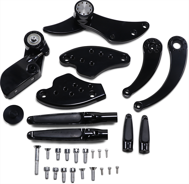 Hawg Halters Forward Control - 18+ Softail - Black Anodized - Standard - Folding Rubber Inlay Pegs - Solid Lever Fck-S18A-Fr