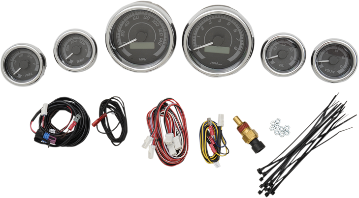 Dakota Digital Mvx-8K Series Analog/Digital 6-Gauge Kit - Chrome Bezel - Black Face With Gray Background Mvx-8604-Wk-C