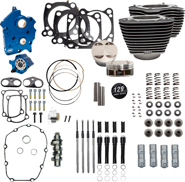 S&S Cycle 129" Power Package Engine Performance Kit - Chain Drive - Oil Cooled - Highlighted Fins - M8 310-1225