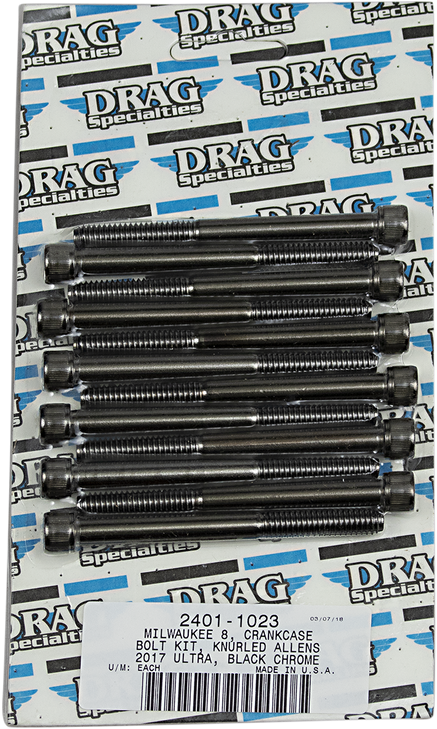 Drag Specialties Bolt Kit - Crankcase - Black/Chrome - Knurled - M8