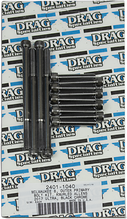 Drag Specialties Bolt Kit - Outer Primary - Black/Chrome - Knurled - M8