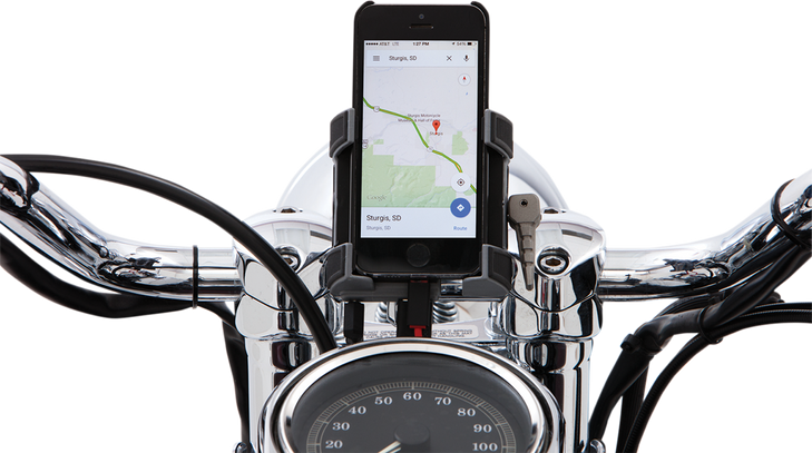 Ciro Phone Holder W/Charger - 7/8"-1" Handlebar Mount - Chrome 50212