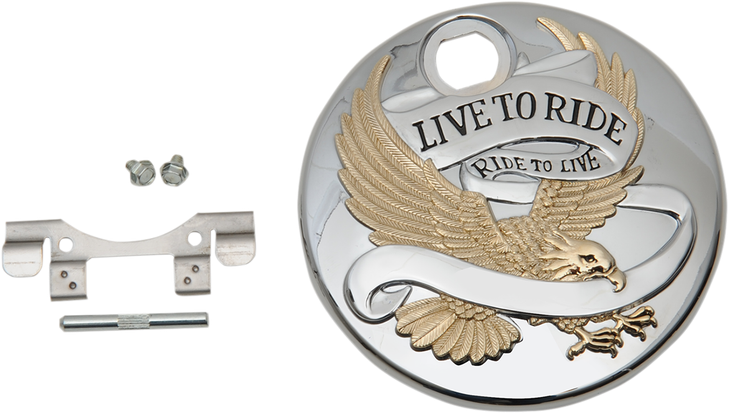 Drag Specialties "Live To Ride" Console Door - Chrome With Gold