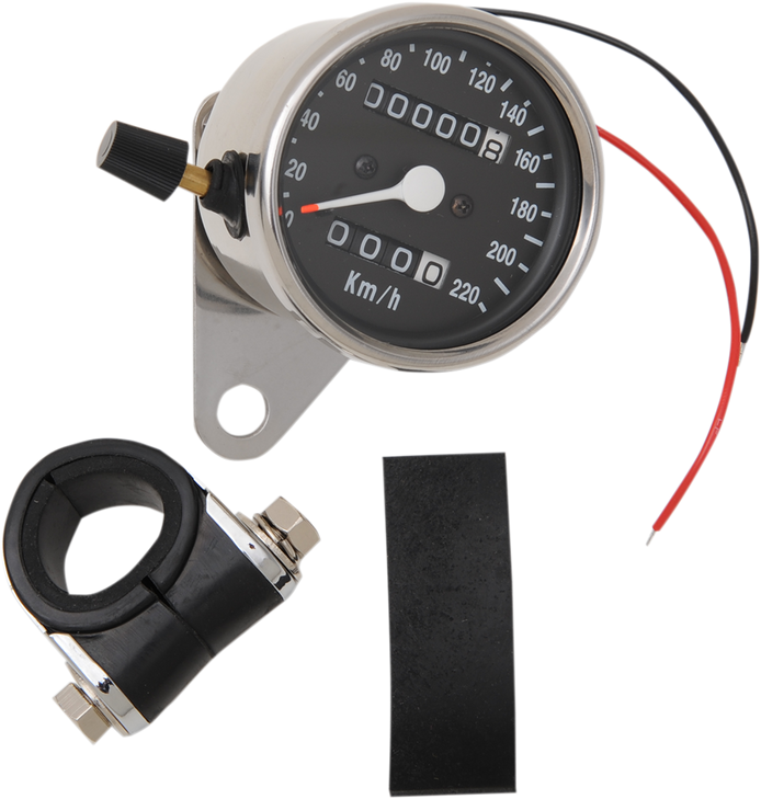 Drag Specialties 2.4" Kph Mini Led Mechanical Speedometer/Indicators/Trip - Chrome Housing - Black Face - 2:1